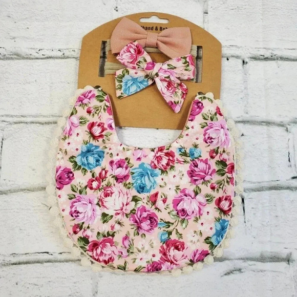 Boho Vintage Inspired Reversable Baby Bib with Matching Headbands Baby G… - Picture 6 of 10